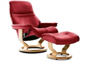 Stressless large Sunrise chair & stool in burgundy