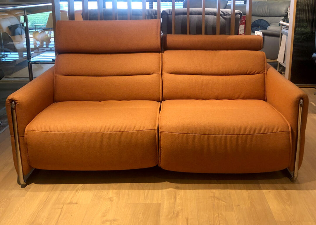 Stressless Emily 2str powered reclining sofa in calido saffron fabric