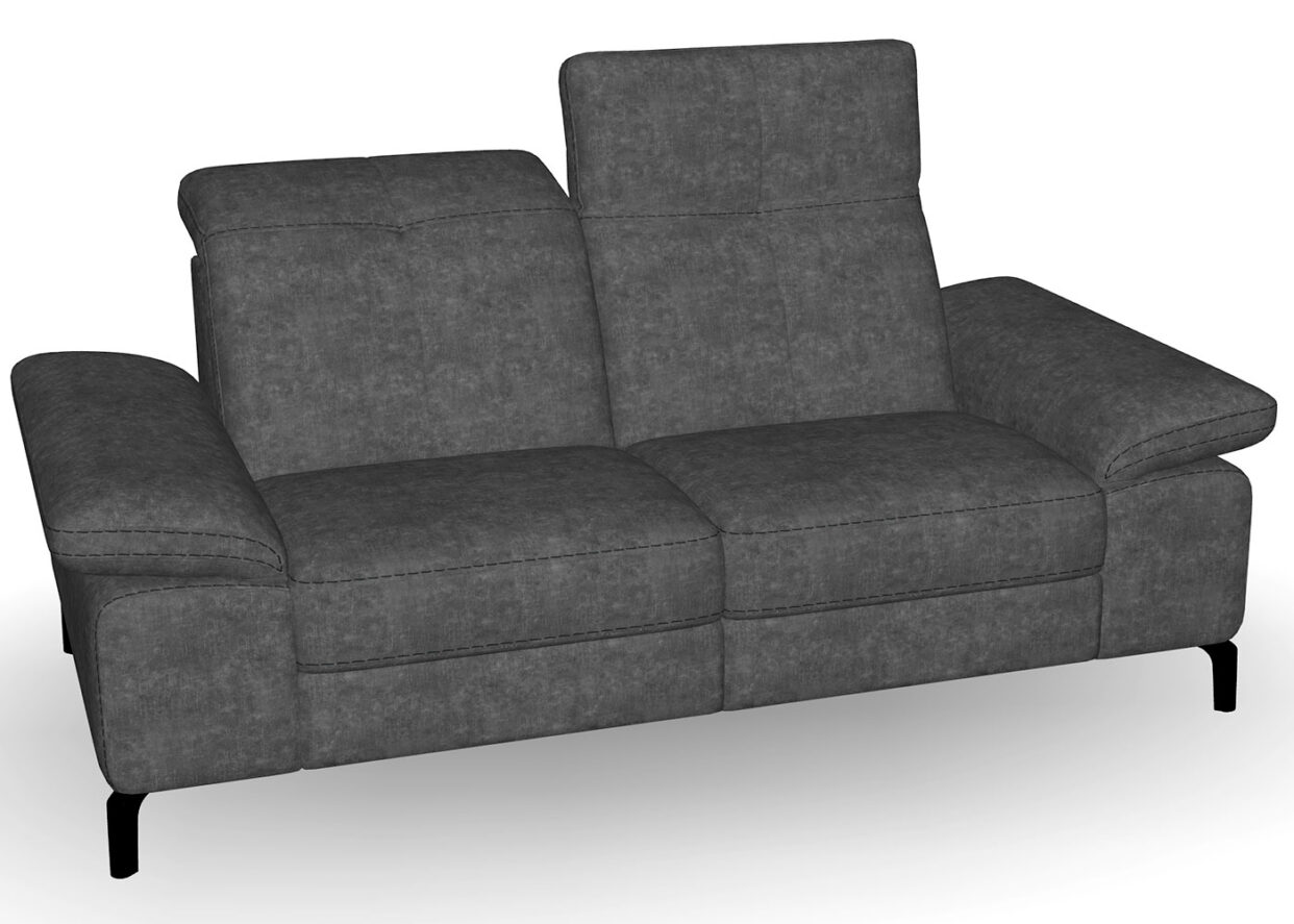 ROM Davis Anthracite Leather Velvet 2 Str Sofa
